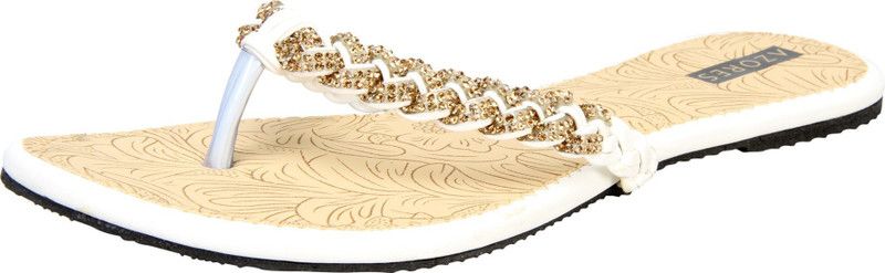 Women White, Gold Flats