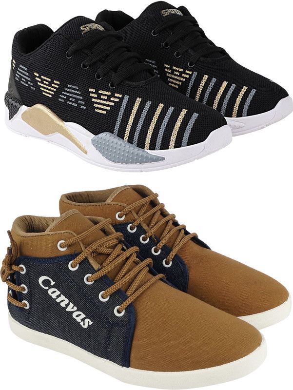 Sneakers For Men  (Black, Tan)