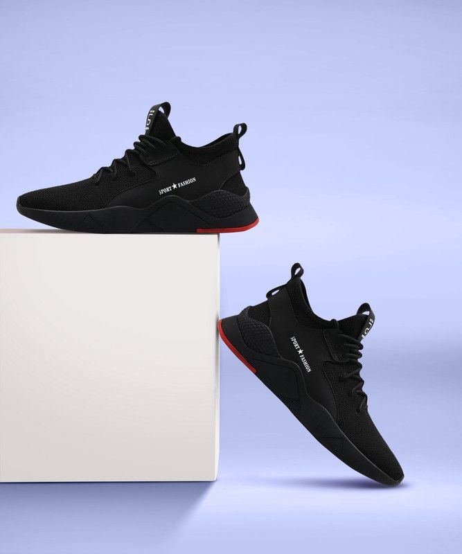 VECHLO sports shoes for men | Latest Stylish Casual sneakers for men | Lace up lightweight shoes for running, walking, gym, trekking, hiking & party Running Shoes For Men For Men  (Black)