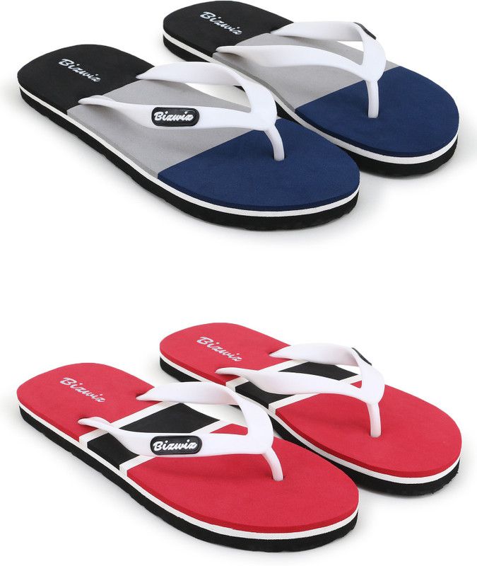 for Men Combo of 2 Slippers / Flip Flop Slippers  (Grey, Red 6)