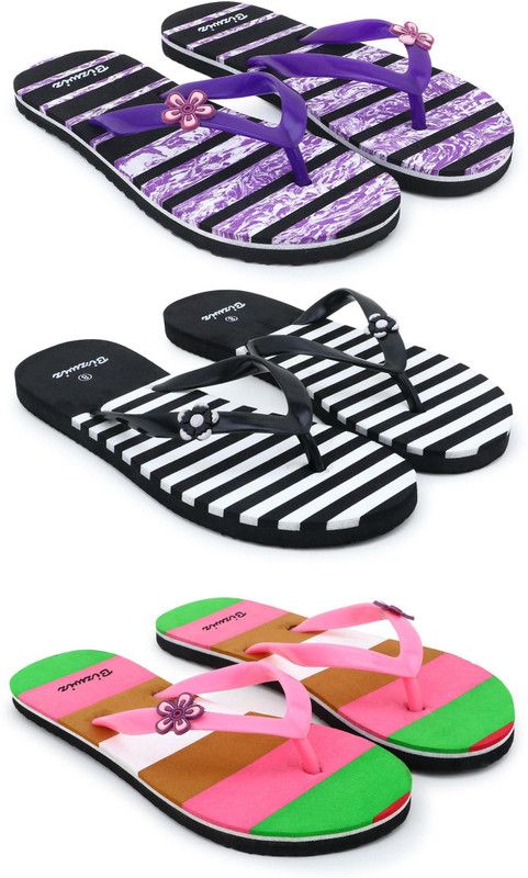for Women Combo 3 Slippers / Flip Flop Slippers  (Purple, Pink 8)