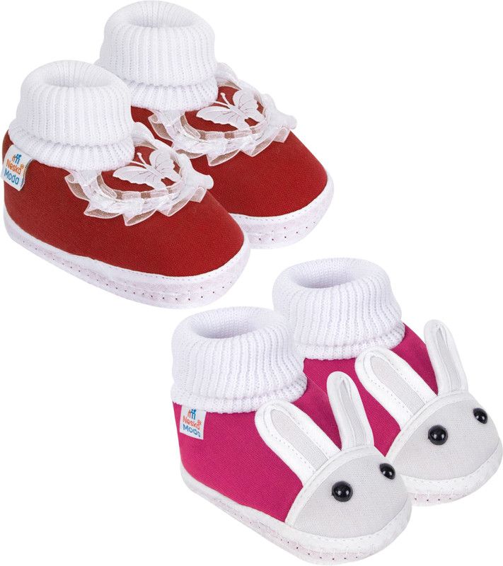 Neska Moda 6 To 12 Months Baby Boys & Baby Girls Pack of 2 Pair Cotton Butterfly & Rabit Booties  (Toe to Heel Length - 12 cm, Maroon, Rani)
