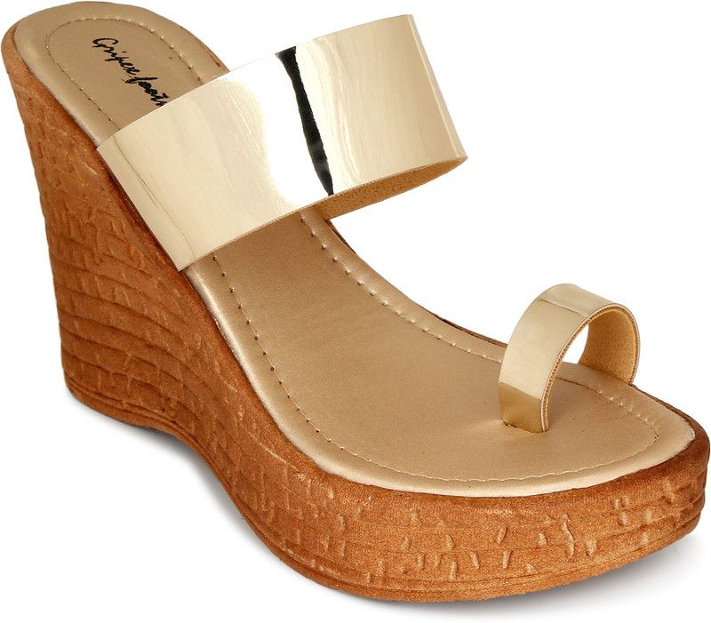 Women Gold, Beige Wedges