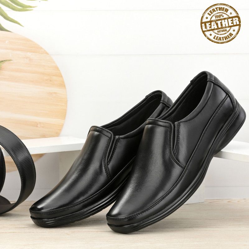 Genuine Leather Slip On For Men  (Black)