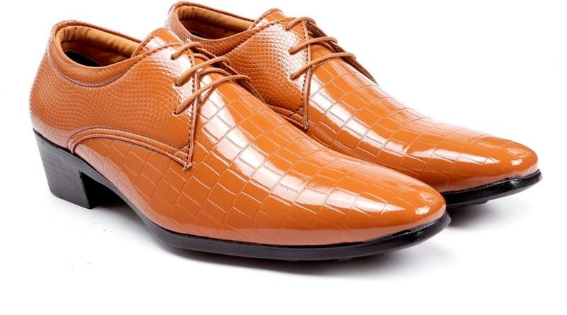 Men's Faux Leather Casual Party Wear Tan Derby Shoes Party Wear For Men  (Tan)