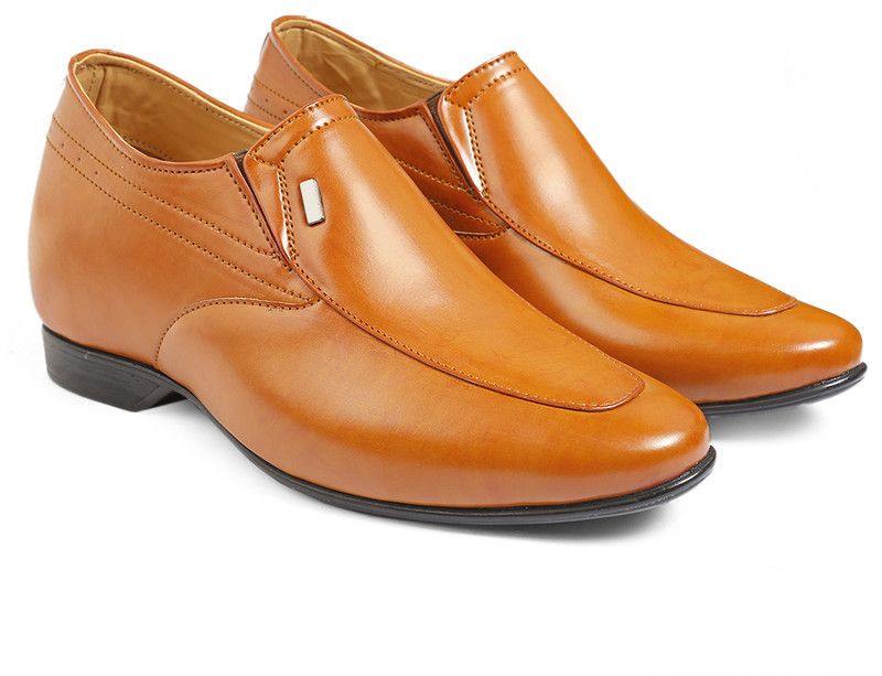 Height Increasing Slip On Shoes For Men, Partywear Faux Upper Formal Shoes Slip On For Men  (Tan)