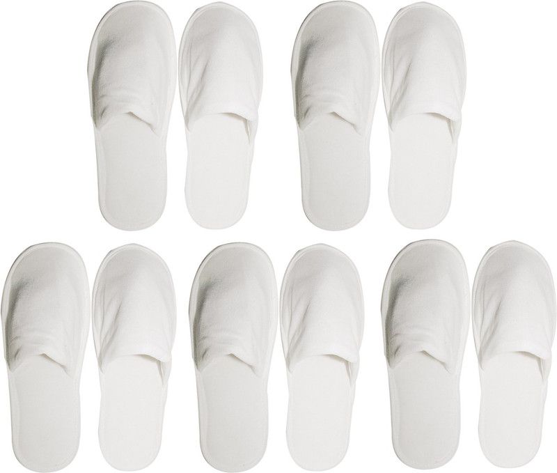 Full Toe Bathroom/Disposable/Hotel Slippers Combo Of 5 ( 5MM ) Slippers  (White 8)