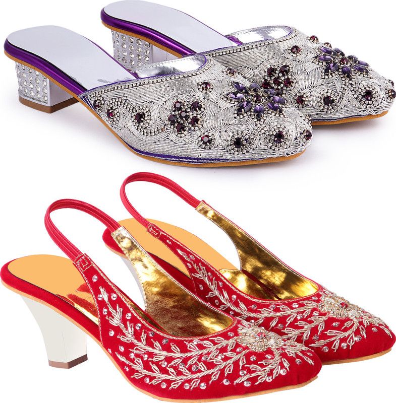 Women Silver, Purple, Red Heels Sandal