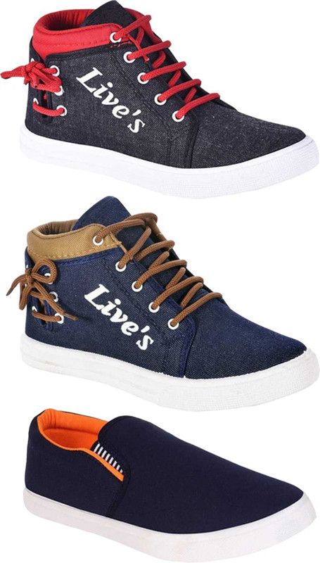 Combo Pack Of 3 Casual Sneakers With High Tops For Men  (Multicolor)