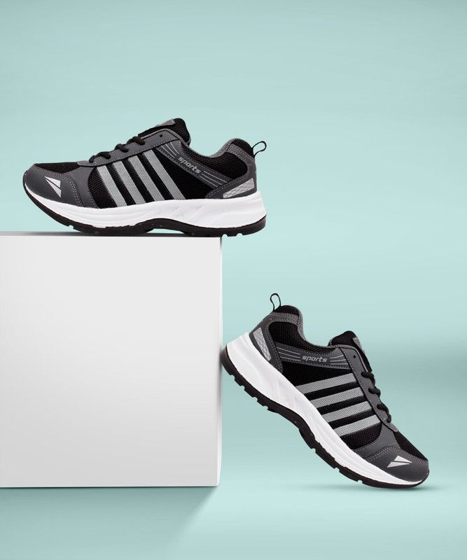 Wndr-13 sports shoes for men | Latest Stylish Casual sport shoes for men | running shoes for boys | Lace up Lightweight silver shoes for running, walking, gym, trekking, hiking & party Running Shoes For Men  (Black, Grey)