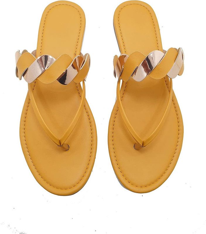 Women Trending Flat Sandals l Stylish Slipper For Women's l Girl's Outdoor,Party Wear Yellow Flats Sandal