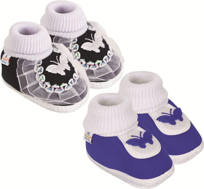 Neska Moda 12 To 18 Months Baby Boys & Baby Girls Pack of 2 Pair Cotton Butterfly Frill Booties  (Toe to Heel Length - 14 cm, Black, Blue)