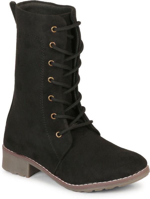 Latest Casual Calf Boots Boots For Women  (Black)