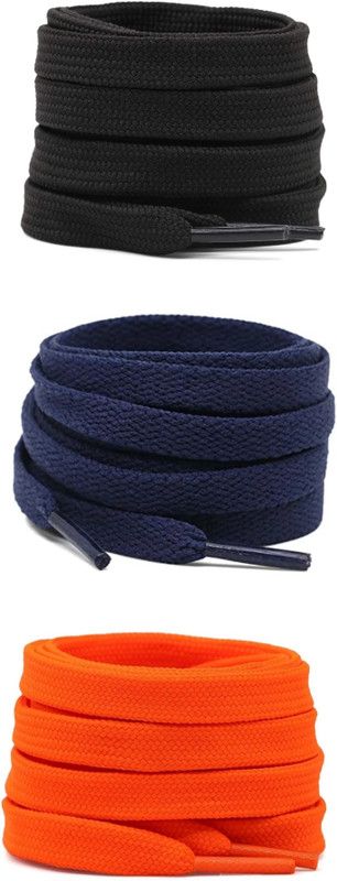 EKMA INDIA Flat shoelace Hollow Thick for Casual Shoes 120CM BLACK BLUE ORANGE Set of 3 Shoe Lace  (MULTICOLOUR Set of 3)
