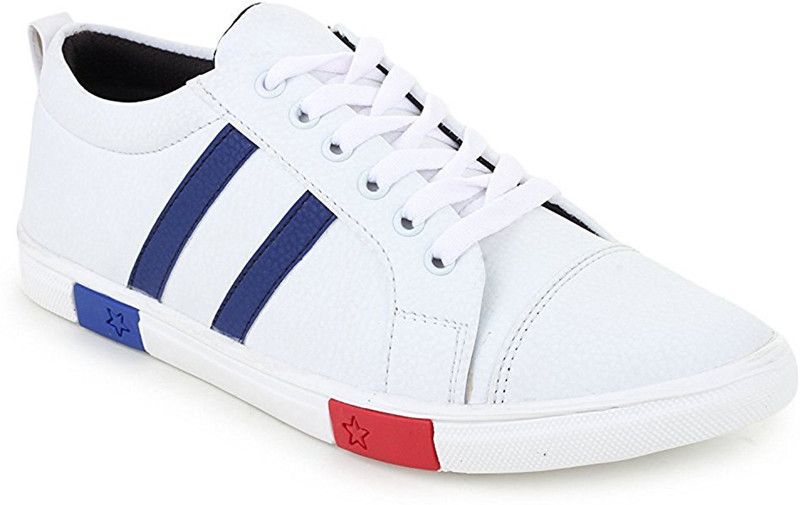 White Blue Strip Sneakers For Men  (White, Blue)
