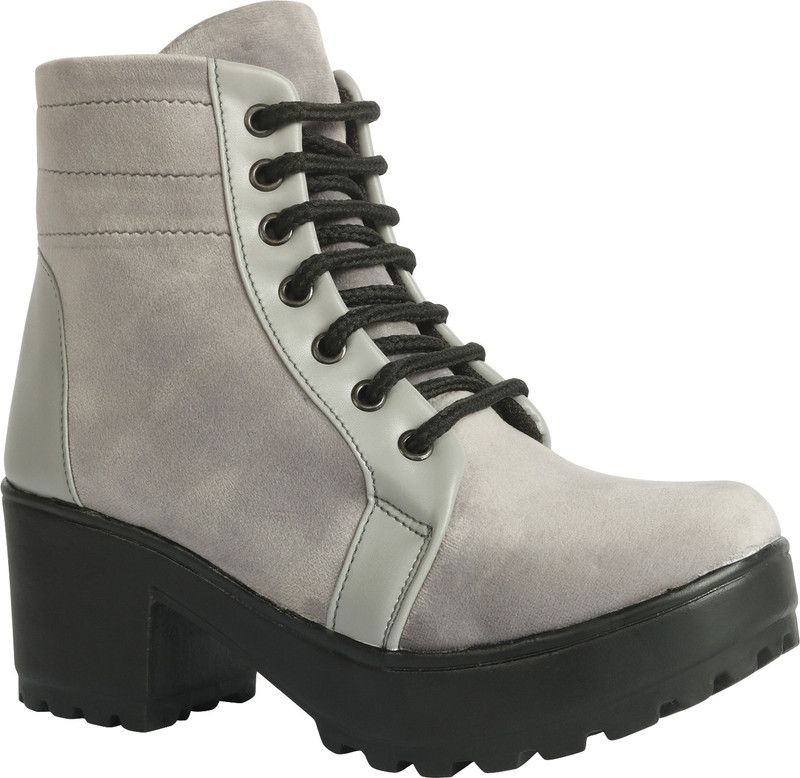 Lace-Up For Girls Boots For Women  (Grey)
