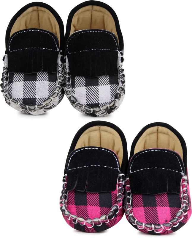 6 To 9 Months Baby Boys Cotton Loafer Booties  (Toe to Heel Length - 12 cm, White, Black, Pink)