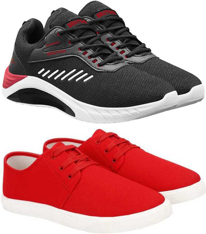Combo Pack of 2 Sports Shoes Running Shoes For Men Running Shoes For Men  (Black, Red)