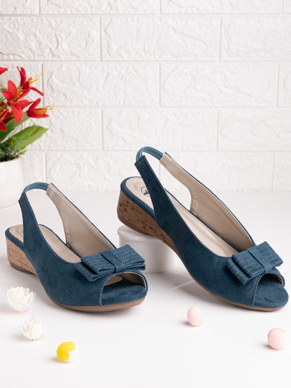 Women Select Women Slip-on Casual/Party/Evening/Ethnic Block Heel Sandals (Heel -2 IN) Navy Wedges Sandal