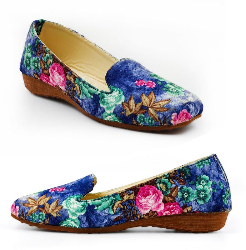 Print Bellies For Women |Square Toe Bellies For Girls & Women Bellies For Women  (Blue)