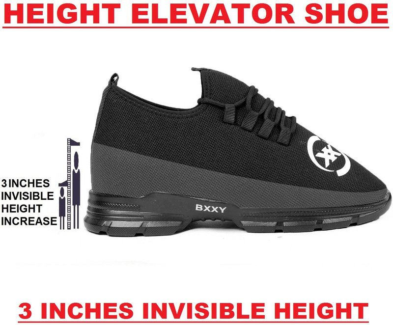 Men's All New 3 Inch Hidden Height Increasing Sports Running Shoes Running Shoes For Men  (Black)