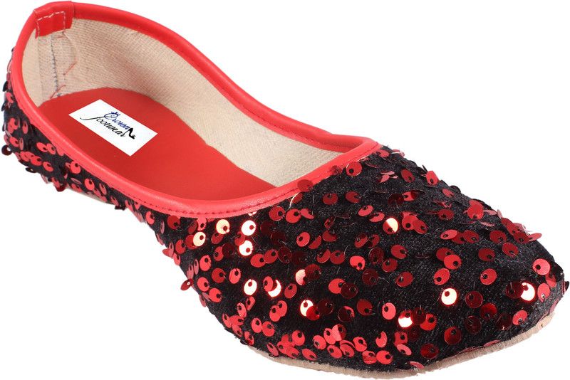 Black-Red Jutis Mojaris For Women  (Red, Black)