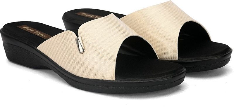 Women Black, Off White Wedges Sandal