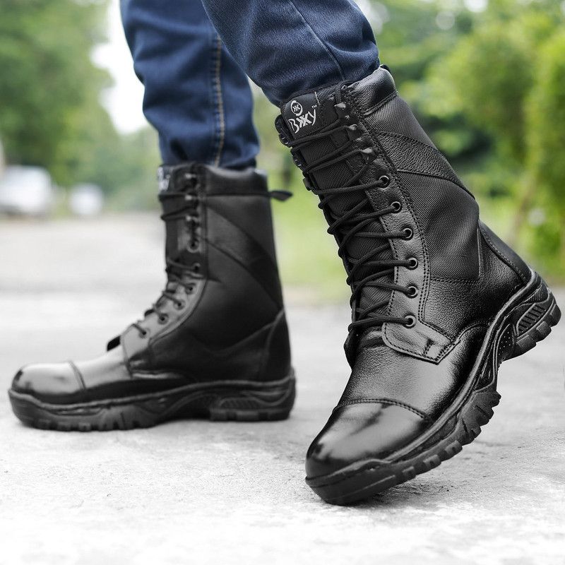 Commando Army Leather Boots For Trekking, Hiking and Safety Shoes Boots For Men  (Black)