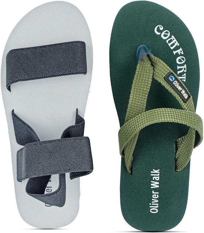 Men Grey, Green Flats Sandal