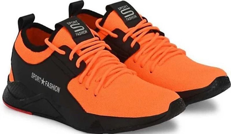 Stylish and Trendy New Design Lightweight, Walking Sport Shoe (Black/Orange) Casuals For Men  (Orange)