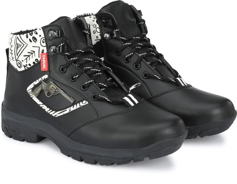 Boots For Men  (Black, White)