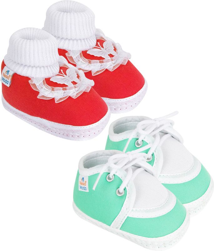 Neska Moda 6 To 12 Months Baby Boys & Baby Girls Pack of 2 Pair Cotton Butterfly & Lace Booties  (Toe to Heel Length - 12 cm, Red, Mint)