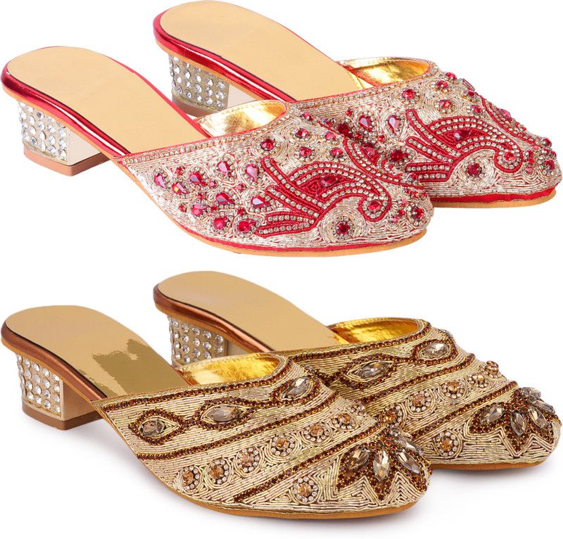 Women Gold, Red, Brown Heels Sandal