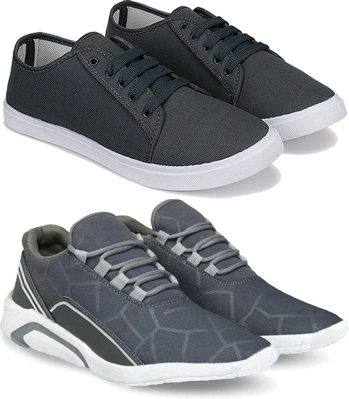 Xurious Men Multicolor Casual Sneakers Shoes (Pack of 2) (Combo(ZO)-1504-1495) Sneakers For Men  (Black, Grey)