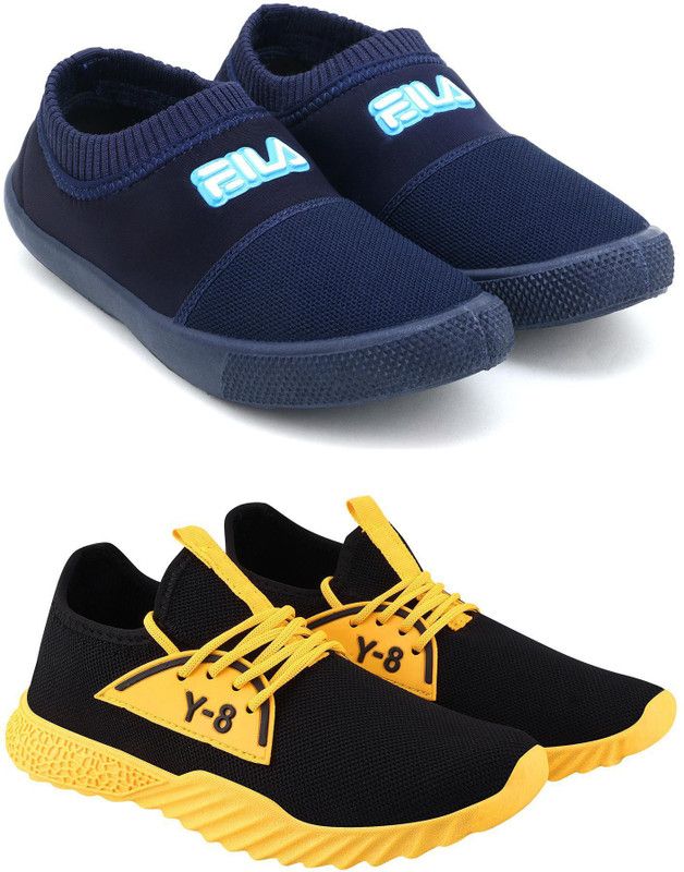 Stylish Comfortable & Affordable Casual cum Sports Combo of 2 Sneakers For Men  (Blue, Yellow)