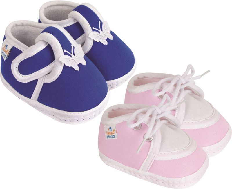 Neska Moda 12 To 18 Months Baby Boys & Baby Girls Pack of 2 Pair Cotton Butterfly and Lace Booties  (Toe to Heel Length - 14 cm, Blue, Baby Pink)
