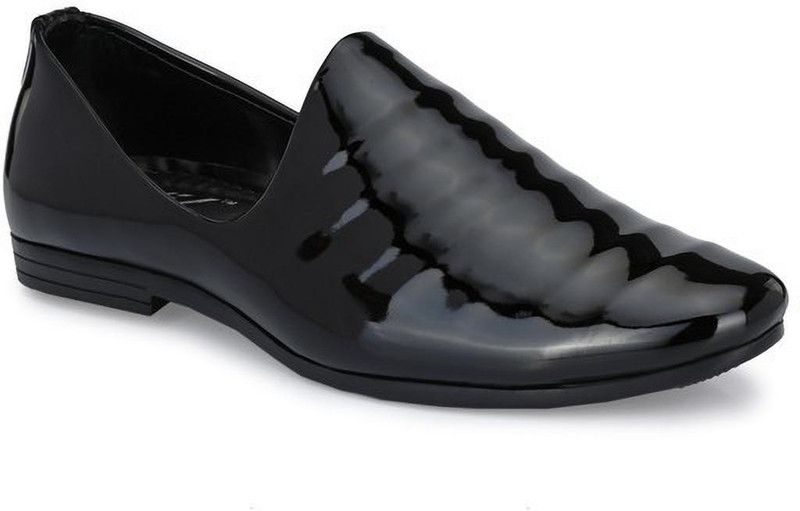 Patent Ethnic Nagra Jalsa Jutti Loafers For Men  (Black)