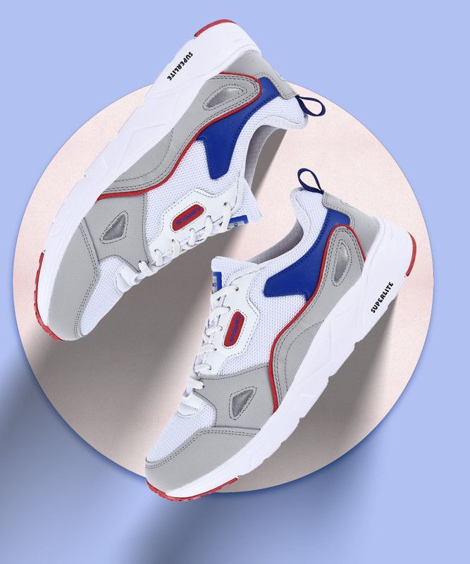WISDOM Running Shoes For Men  (White, Grey, Blue)