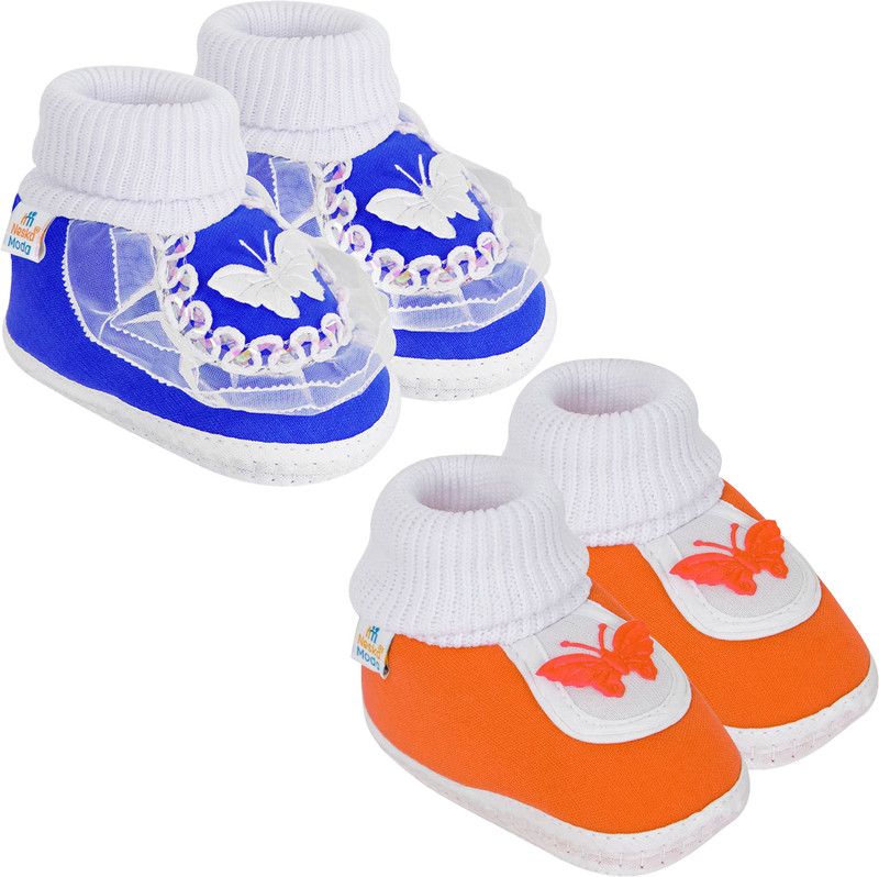 6 To 12 Months Baby Girls Butterfly Booties  (Toe to Heel Length - 12 cm, Orange, Blue)