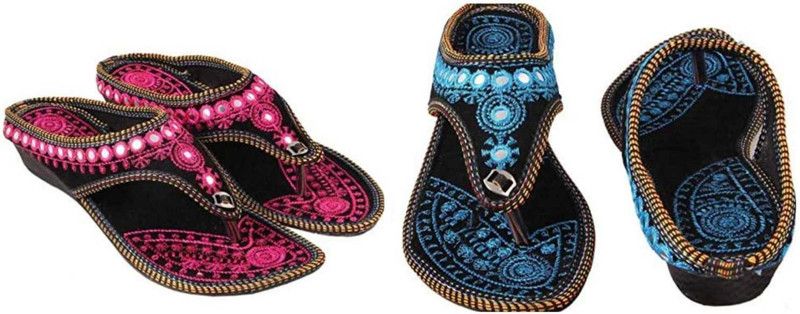 Women Pink, Blue Flats Sandal