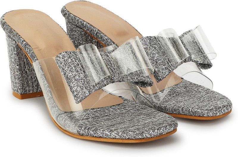 Women Grey, Black Heels Sandal