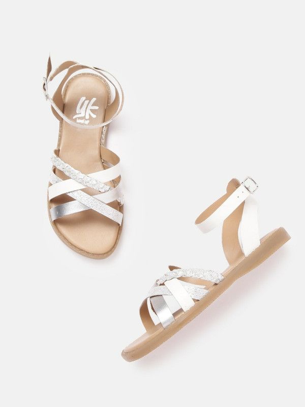 Buckle Strappy Sandals For Girls  (Silver)