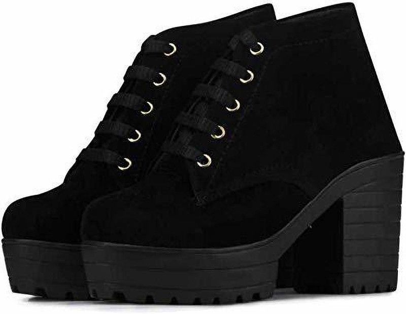 Ankle Length High heel Walking Chunky Boots For Women / Girl's / Ladies Boots For Women  (Black)