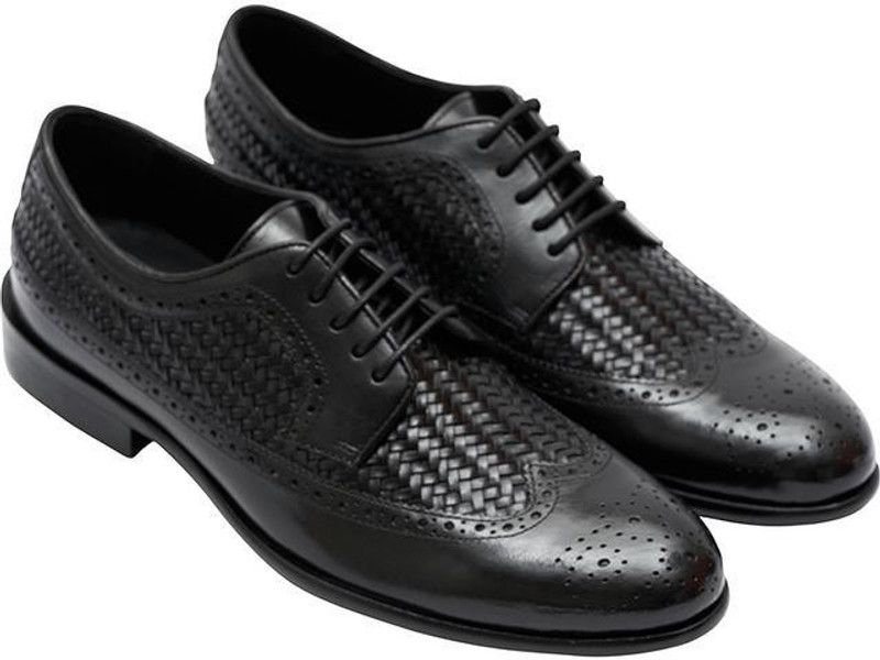 Genuine Leather Mesh Shoes For Men-Lace-up Derby For Men  (Black)