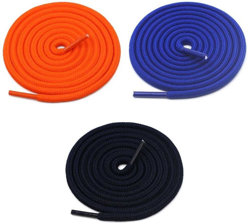 GRAH SANGRAH Round Hiking Shoelaces for Casual Shoes (ORANGE-BLUE-NAVY BLUE) 1 Pair per color Shoe Lace  (Orange, Blue, Navy Blue Set of 3)