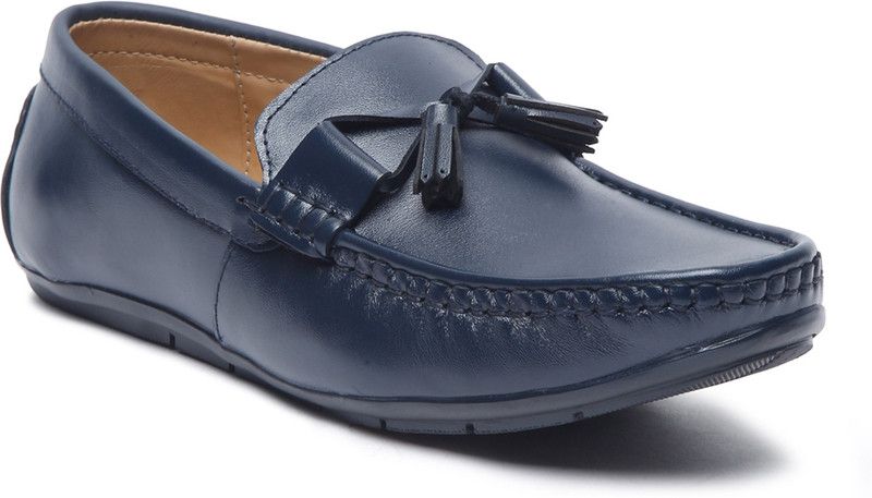 Federal Blue Italian Leather Loafers Shoes With Tassel For Men Loafers For Men  (Blue)
