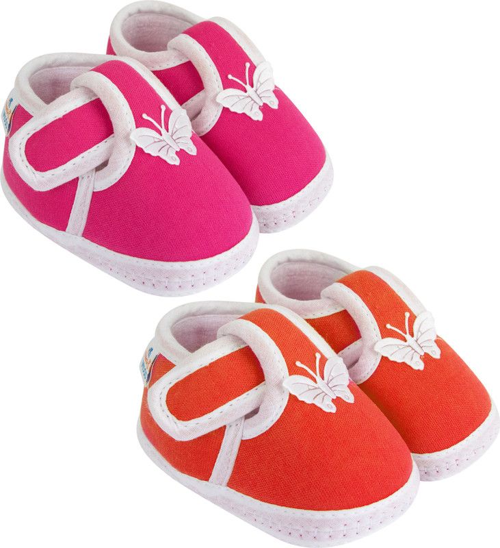 0 To 6 Months Set of 2 Pair Butterfly Velcro Baby Booties  (Toe to Heel Length - 10 cm, Rani, Red)