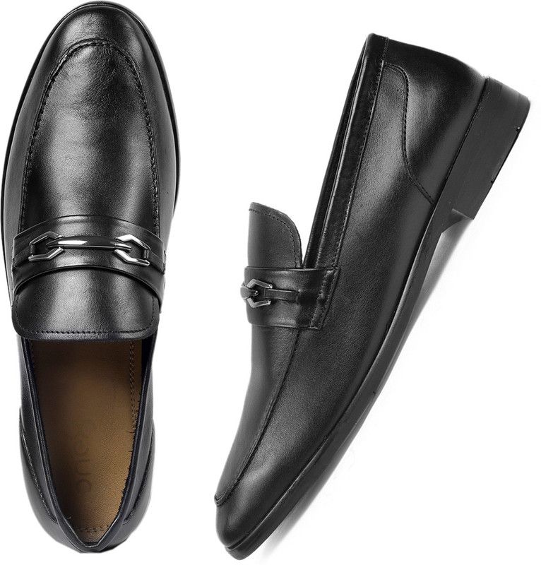 One8 Select Men's Dress shoes Leather Loafer Breathable Leather lining TPR sole Loafers For Men  (Black)