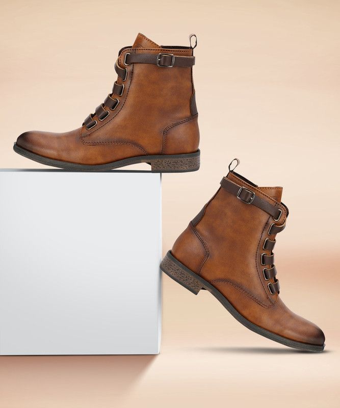 Men synthetic leather boots with synthetic leather lace Boots For Men  (Brown)