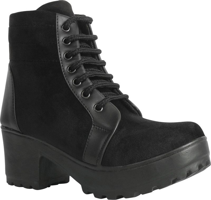 Lace-Up For Girls Boots For Women  (Black)